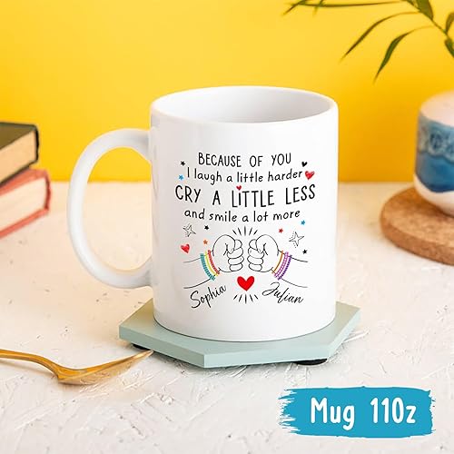 Miniatura 4 de Taza de cerámica personalizada con texto en inglés Because Of You I Laugh A Little Harder Cry A Little Less And A Lot More, taza de café