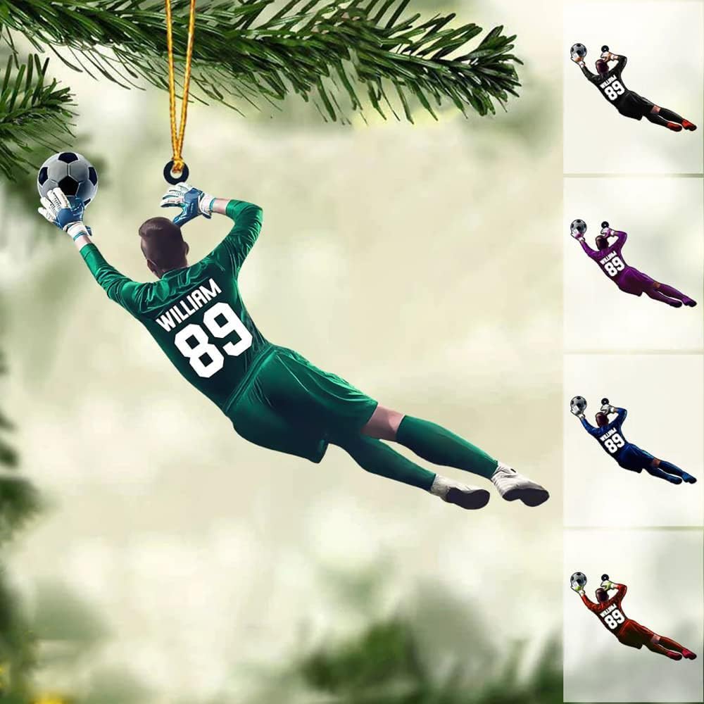 Personalized Soccer Ornament, Girl, Boy Soccer Christmas Ornament with Name &amp; Number, Unique Sports Keepsake Gift for Boys, Kids &amp; Teens, Holiday Tree Decoration, Christmas Tree, 2D Flat Shape /1