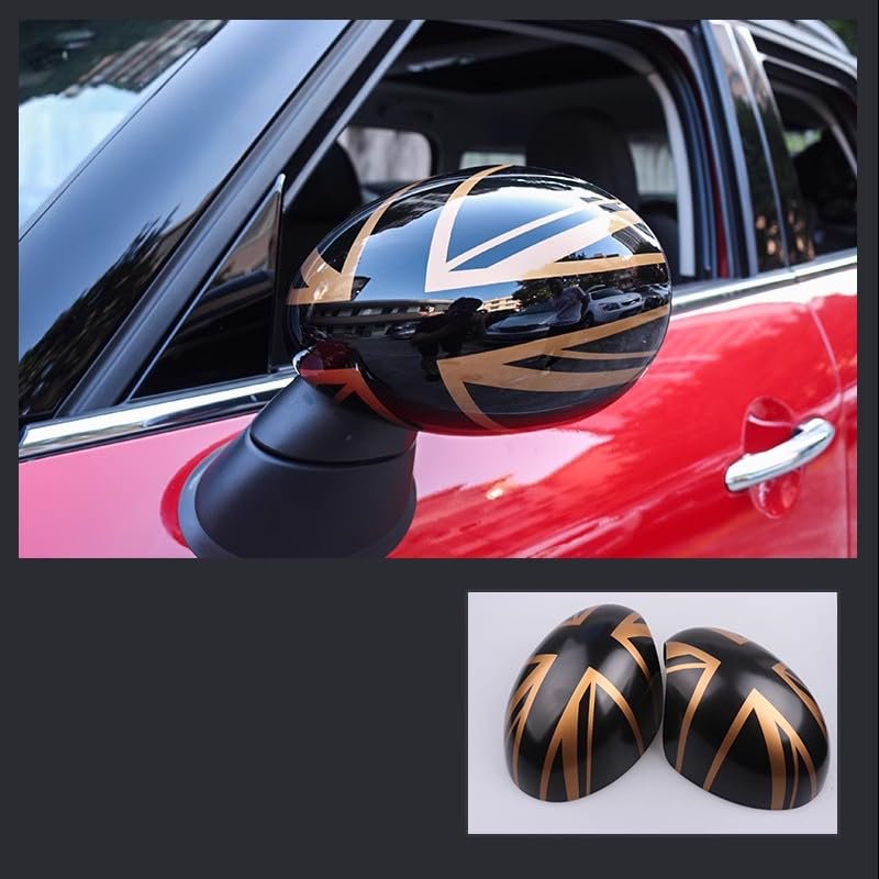 Außenspiegel Cover aus Kunststoff für MINI Cooper R55–R61 2007–2013 – Gold Jack Design zum Aufkleben (manuell einklappbar)