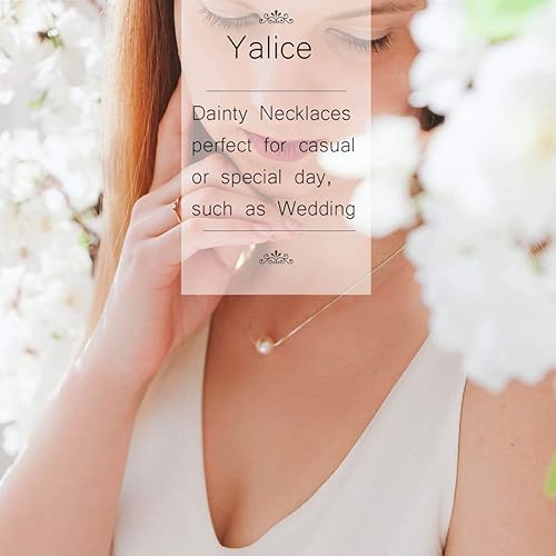 Miniatura 7 de Yalice Gargantilla de perlas diminutas, cadena corta, colgante, collares flotantes, joyería de dama de honor para mujer