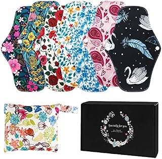 Reusable Sanitary Towels Pads (7 in 1, 25.4cm 4 Layers), Bamboo Cloth Pads for Heavy Flow with Wet Bag, Large Sanitary Pads Set with Wings, Washable Overnight Cloth Panty Liners Period Pads
