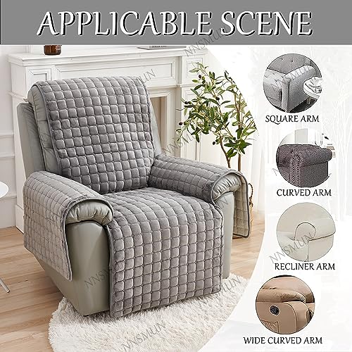 NNSMUN Sofa Armlehnenbezüge, Sesselschoner Sesselauflage, Fernsehsessel Schutzbezug Anti-Rutsch, Relaxsessel Bezüg Sesselüberzug für Zuhause mit Kindern und Haustieren Hund (Grau,1 Sitz (53 * 190cm))