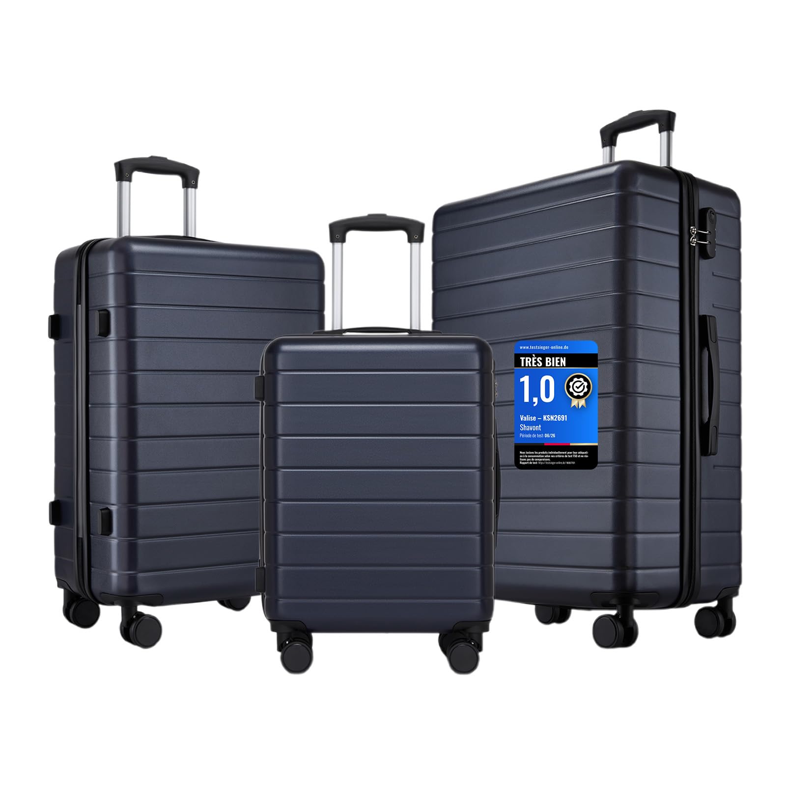 Set de 3 Valises à Carcasse Rigide avec 4 Roues Pivotantes, Set de Valises Léger Composé de Grande et Moyenne Valise pour Voyages en Famille, Sets de Valises Résistantes
