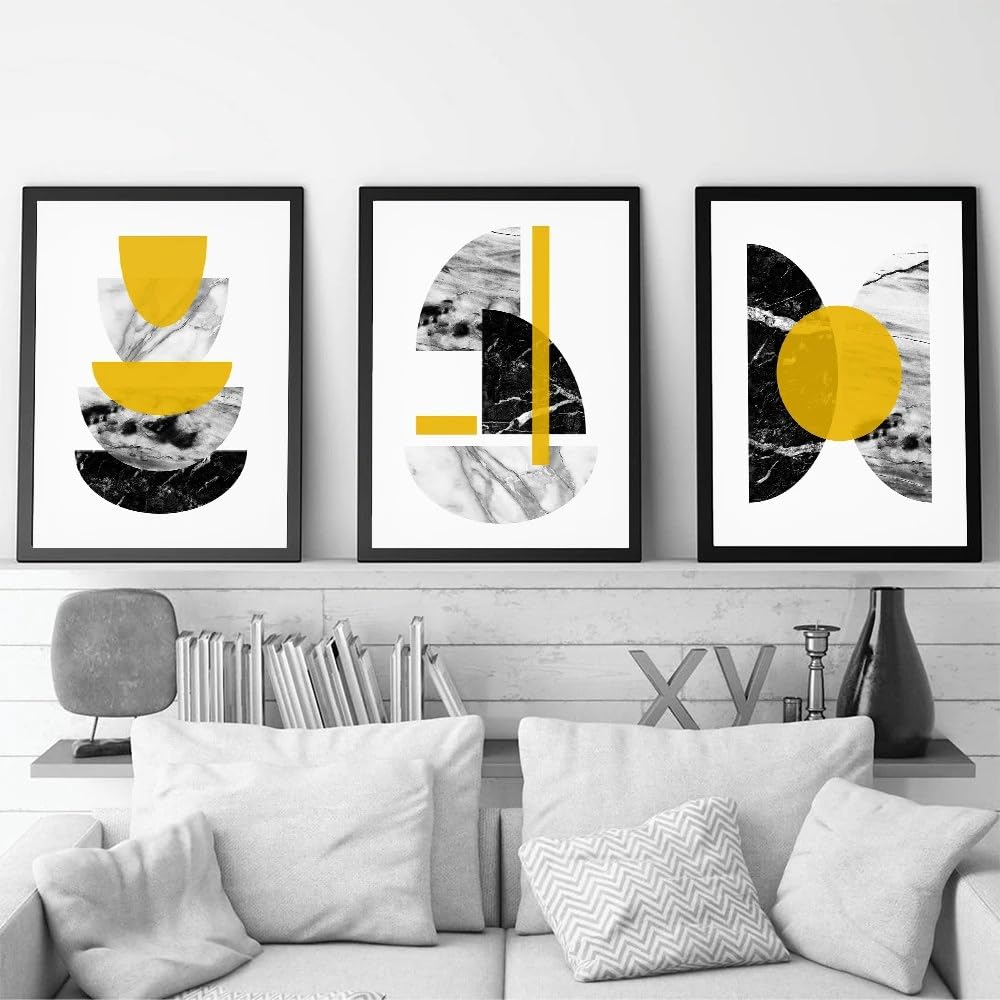 WBYZAC 3 Pictures Set-Abstract Geometry Poster Mustard Yellow Art Wall Art Canvas Painting Nordic Pictures Aesthetics Prints Living Room Kitchen Office Home Decor-60x80cm (Unframed Print)