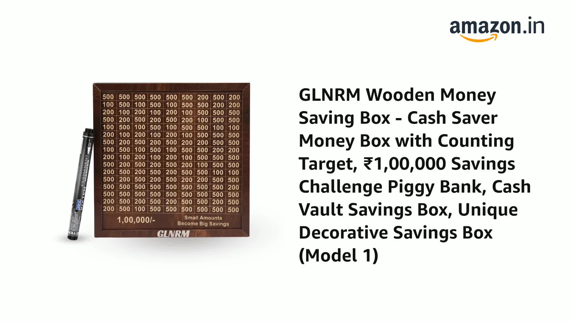 GLNRM Wooden Money Saving Box - Modern Cash Saver Money Box with Counting  Target, ?1,00,000 Savings Challenge Piggy Bank, Cash Vault Savings Box,  Unique Decorative Savings Box (Model 1) : Amazon.in: Toys & Games