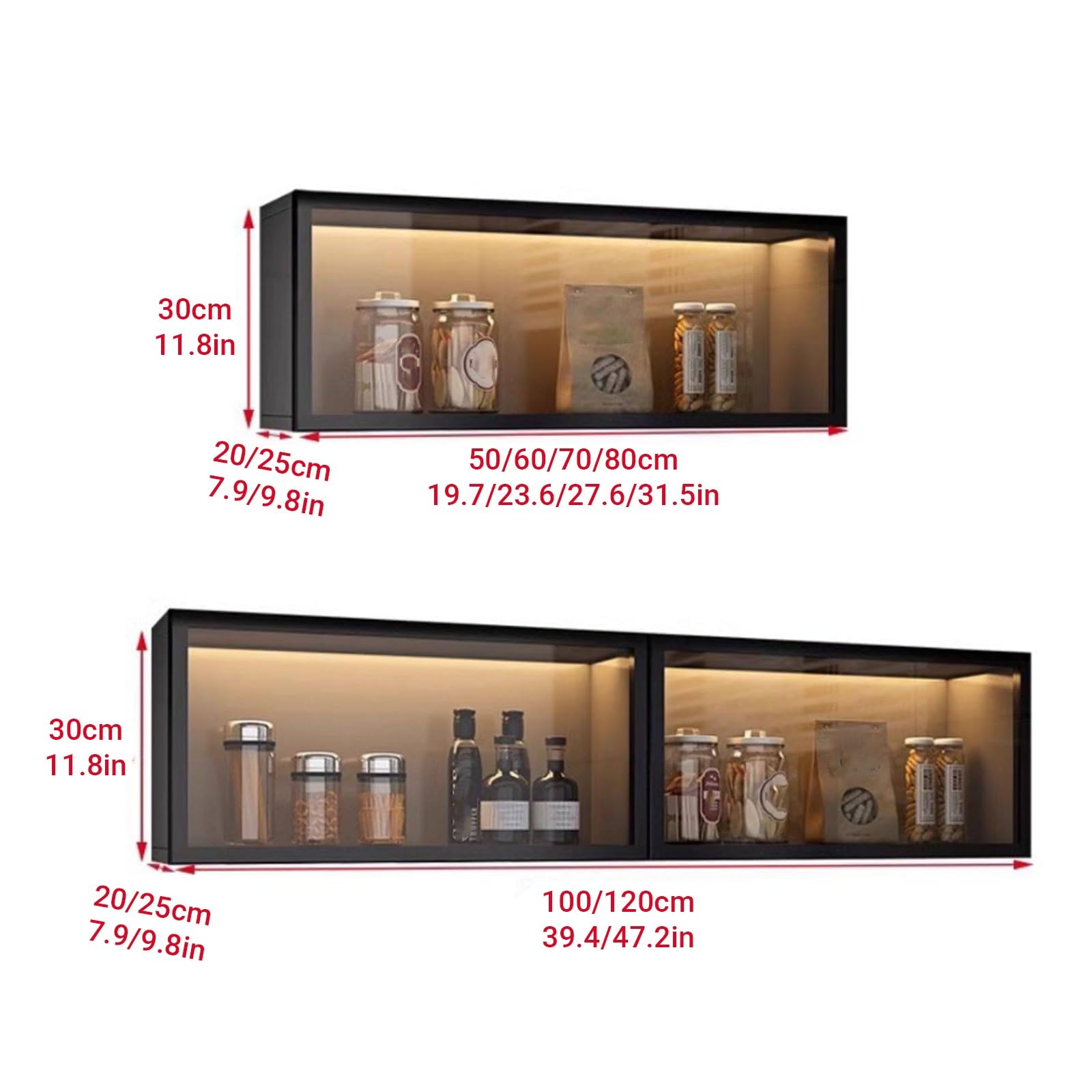 Armadietto da parete ecologico con ante in vetro temperato, credenza galleggiante con puntoni a gas, soluzione elegante per cucina e bagno (bianco, 70 x 25 x 30 cm)
