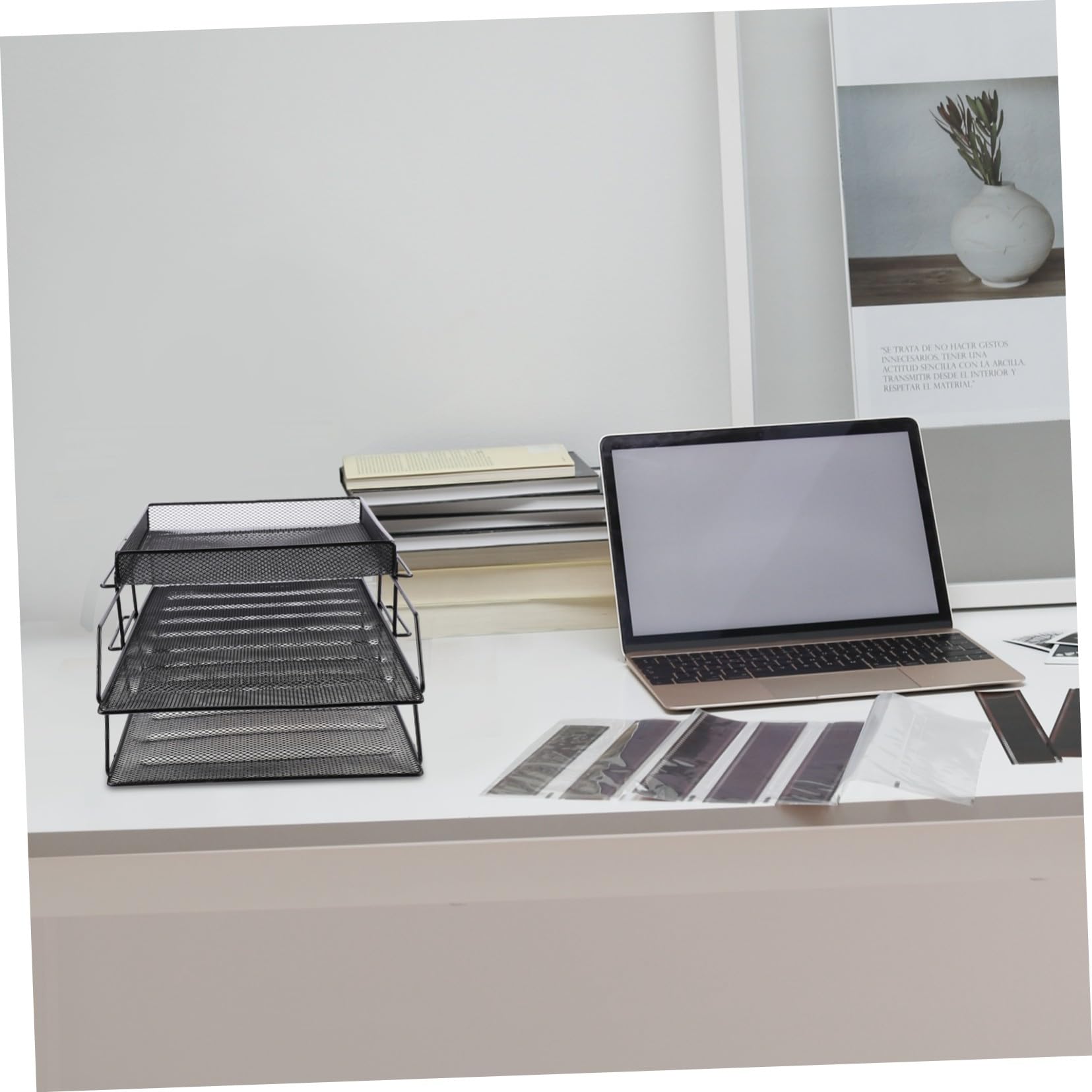 Portadocumenti da Scrivania in Metallo Nero Design a Rete Multipla, Organizzatore per File e Documenti Ufficio, Scaffale Portaoggetti Regolabile