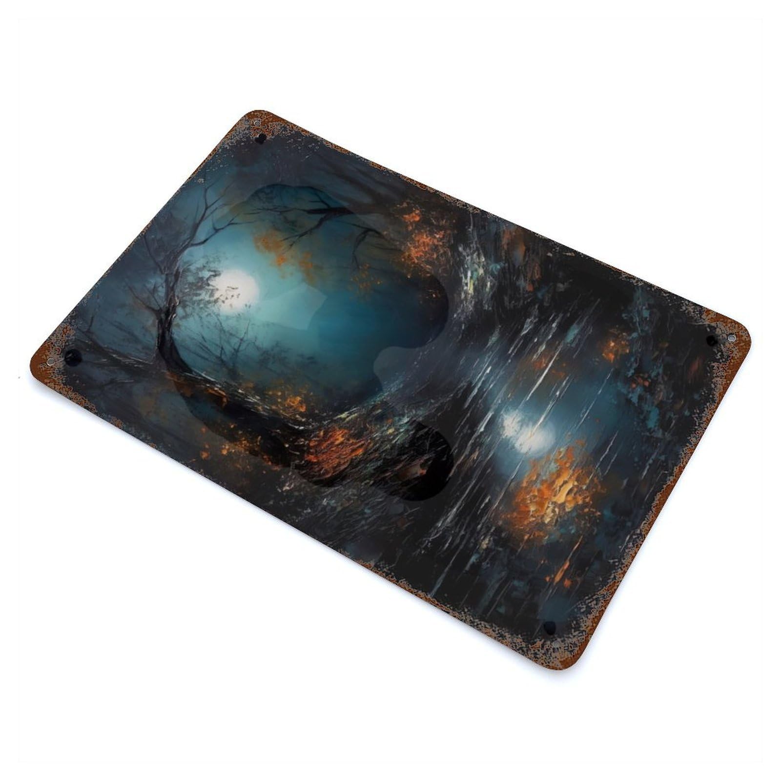 Dark Moon Forest Distressed Metal Wall Sign 11.8"x7.9", Ideal for Garage, Bar And Workshop Decor