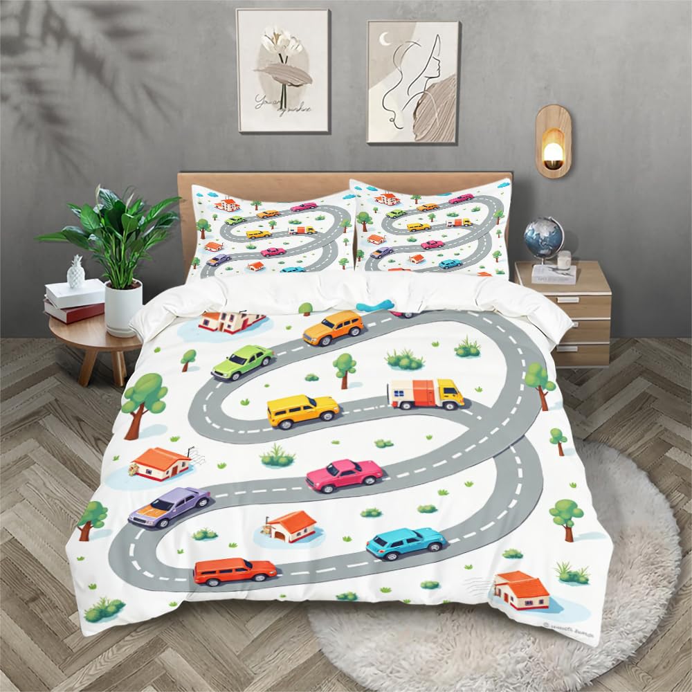 Parure de Lit 220x240 Voiture de Dessin Animé pour Chambre Enfant et Adulte