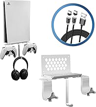 Hosanwell Wandhalterung für PS5 - Halterung Wand für Playstation 5 Konsole mit Controller Halter und Kopfhörerhalter - Massives Metall Zubehör - Platzsparend, Nicht für Slim und Pro, Weiß