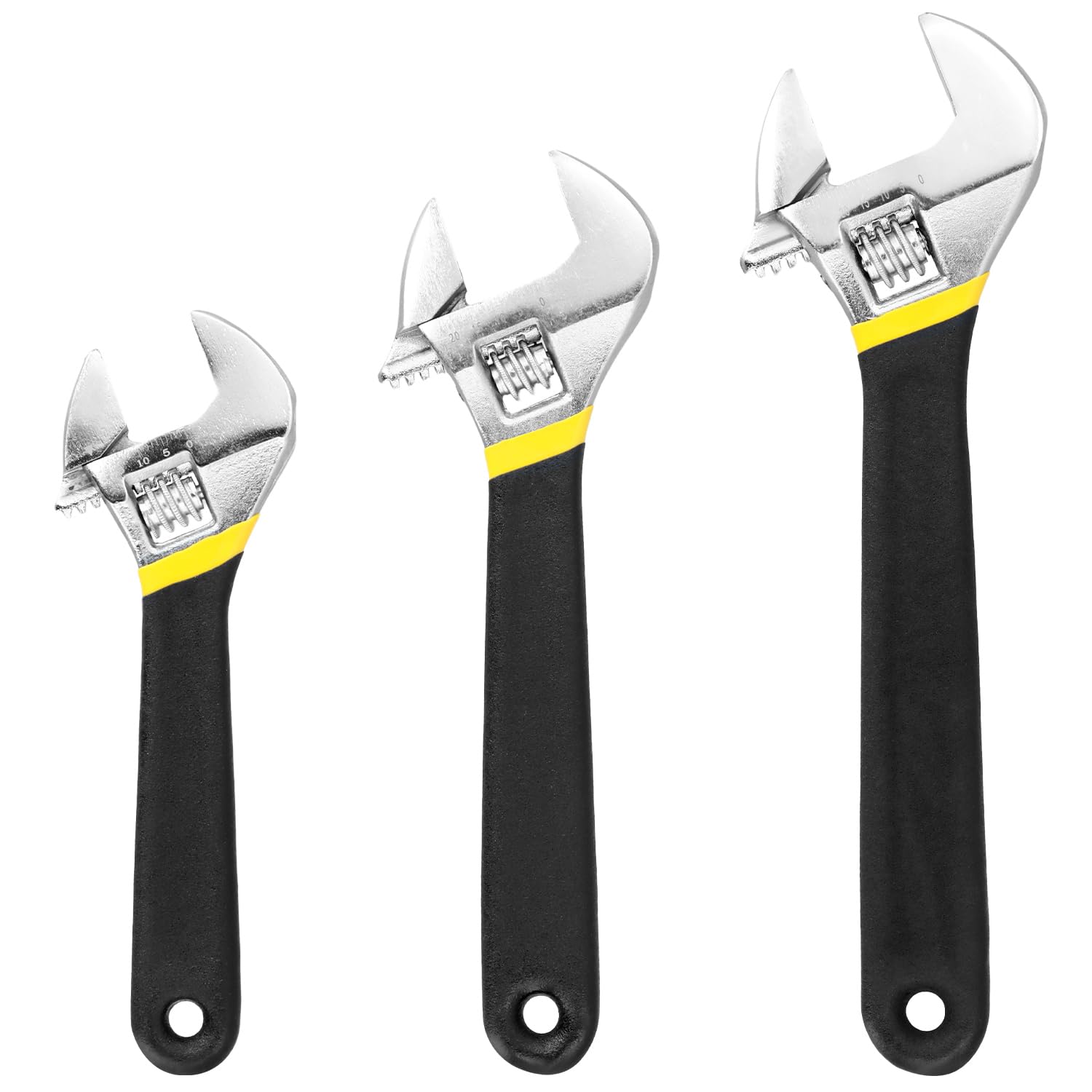QWORK® 3 Piece Adjustable Wrench - Sizes 150 mm, 200 mm and 250 mm - Alloy Steel, Laser Scale, Non-Slip Ergonomics