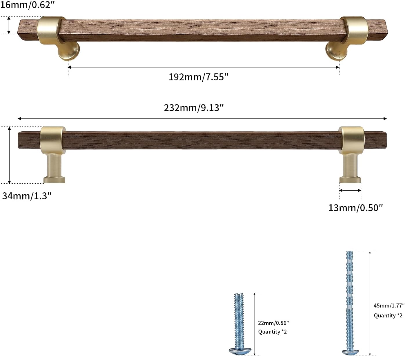 （2 Pack 7-1/2 Inch Hole Center Walnut） Wooden Drawer Pulls Beech Wood Drawer Handles Wood Hardware for Cabinets Dressers Wood Cabinet knobs Wooden knobs for cabinets and Drawers