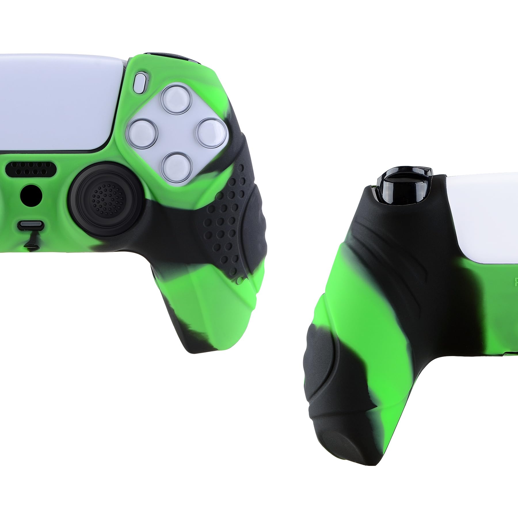 eXtremeRate PlayVital Guardian Edition Ergonomic Soft Anti-Slip Controller Silicone Case Cover for ps5, Rubber Protector Skins with Black Joystick Caps for ps5 Controller - Green & Black - 5