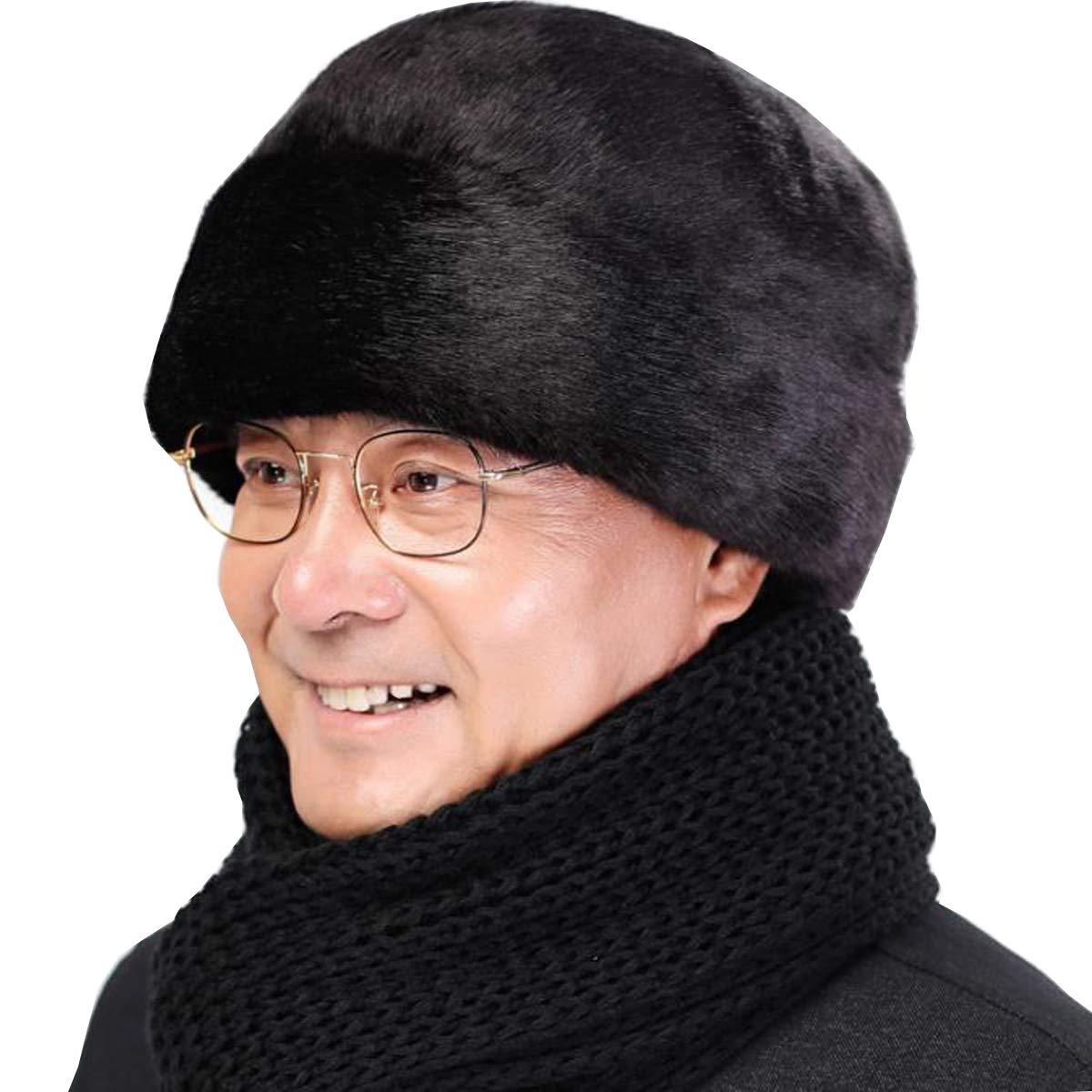 Joywod Men's Black Trapper Hat Winter Warm Ushanka Russian Trooper Hat Faux Fur Winter Warm Lined Bomber Hats Earflap Trapper Hat Hunting Hat Windproof Ski Snow Caps Headwear Earflap Cossack Cap
