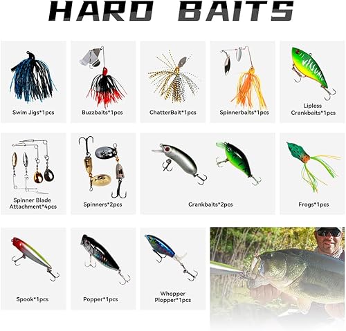 Miniatura 3 de Kit de señuelos de pesca de 220322 piezas, caja de aparejos de pesca mejorada con aparejos incluidos, cebo duro y suave, ganchos, pesas, otros