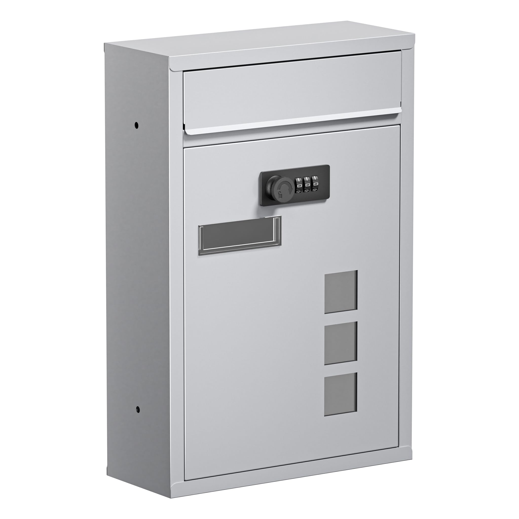Wiltec Silver Wall Mailbox -Coloured Code Lock Letterbox Postbox Pillar Letter Mail Post Box