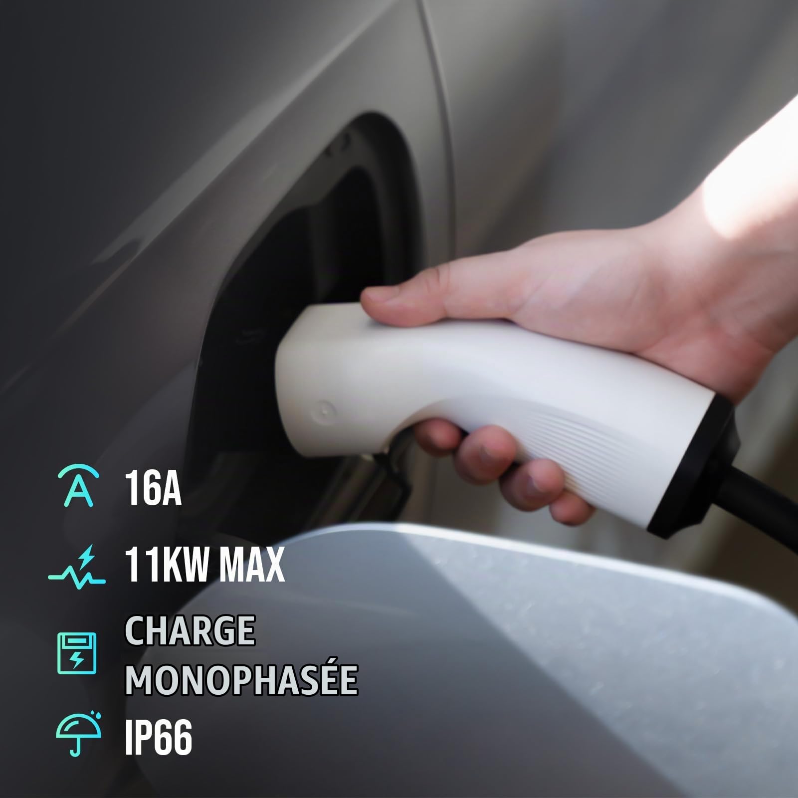 Teskee Chargeur EV Type 2 Portable EV Cars Home Station de Recharge Wallbox pour Tous Les véhicules électriques et Voitures Hybrides Rechargeables Max 11kW 16Amp 6 mètres Prise CEE triphasée