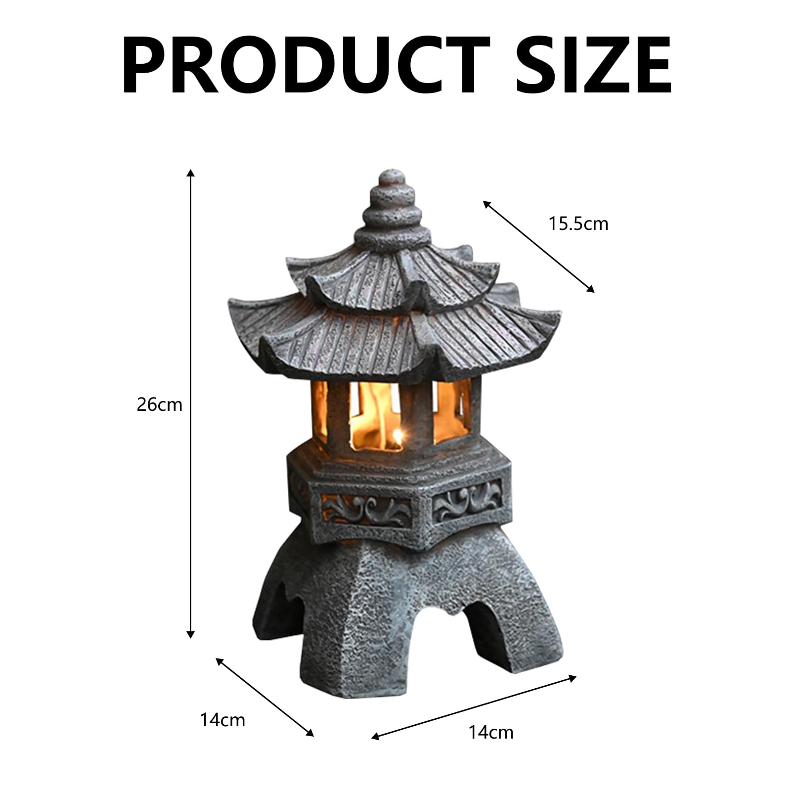 Lanterne Solaire de Jardin, Zen Statue de Jardin Décorative en Résine, Lampe Solaire pour Extérieur, Ornements Lanterne Japonaise en Pierre, Statue Décoration pour Balcon, Terrasse, Véranda et Cour