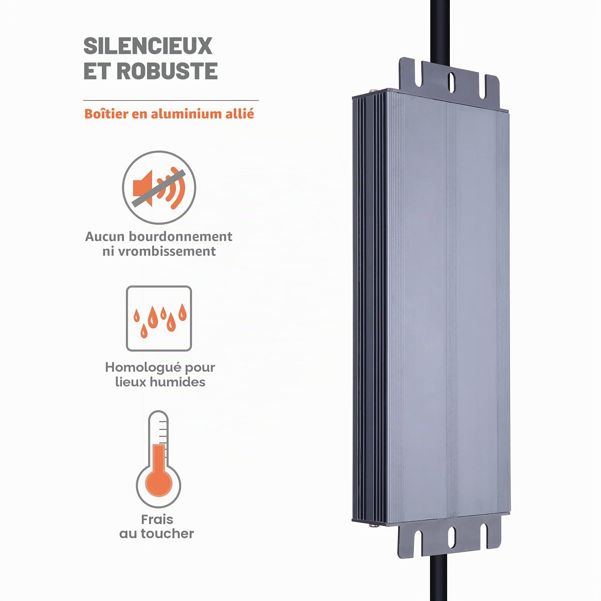 Transformateur d'alimentation LED à tension constante étanche IP67 150 W 100-240 V CA entrée universelle avec fiche sortie 12 V CC 12,5 A max. pour éclairage extérieur LED