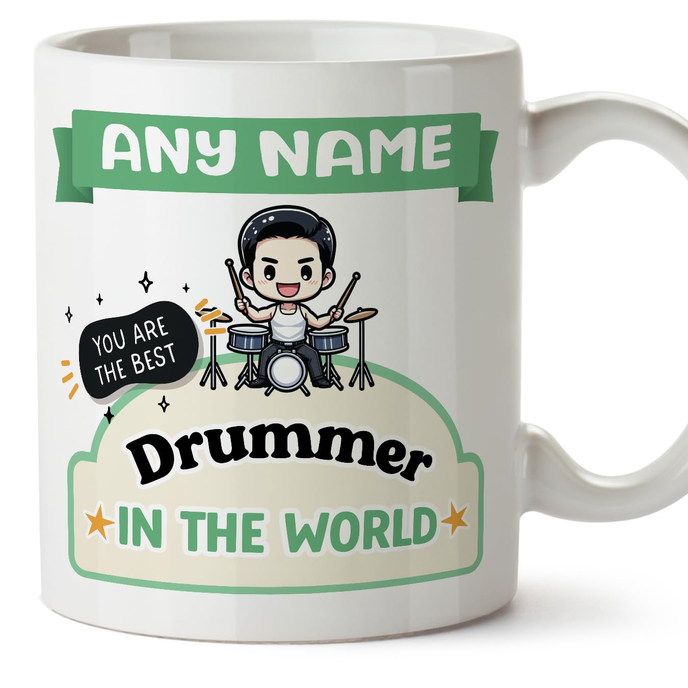 MUGFFINS Personalised Mug for Drummer Man - in English - Best in The World - Kawaii - Funny Custom Gift for Colleagues - Ceramic 11oz Mug