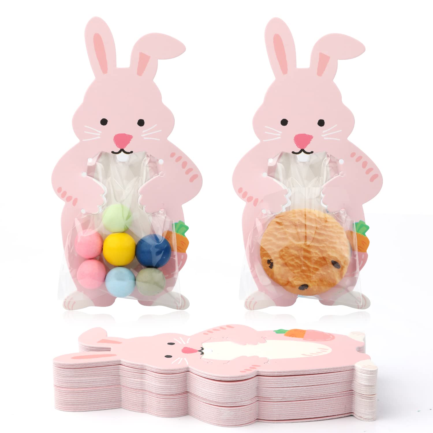 Amazon.com: 50pcs Easter Rabbit Cellophane Bags with Pink Bunny ...