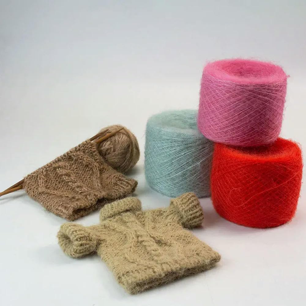 Hand Knitting Hilo， Hilo de Lana de Mohair Natural, Suave y Fino, 250g, Felpa orgánica Saludable, Tejido a Mano, Hilo de Ganchillo Fino(1)