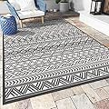 Outdoor Rug Carpet 9x12 ft, Flatweave Textured Outdoor Patio Rug Non Slip Indoor Outdoor Rugs with Rubber Particles Backing Boho Outdoor Area Rug for Patio Deck Front Porch Backyard Balcony
