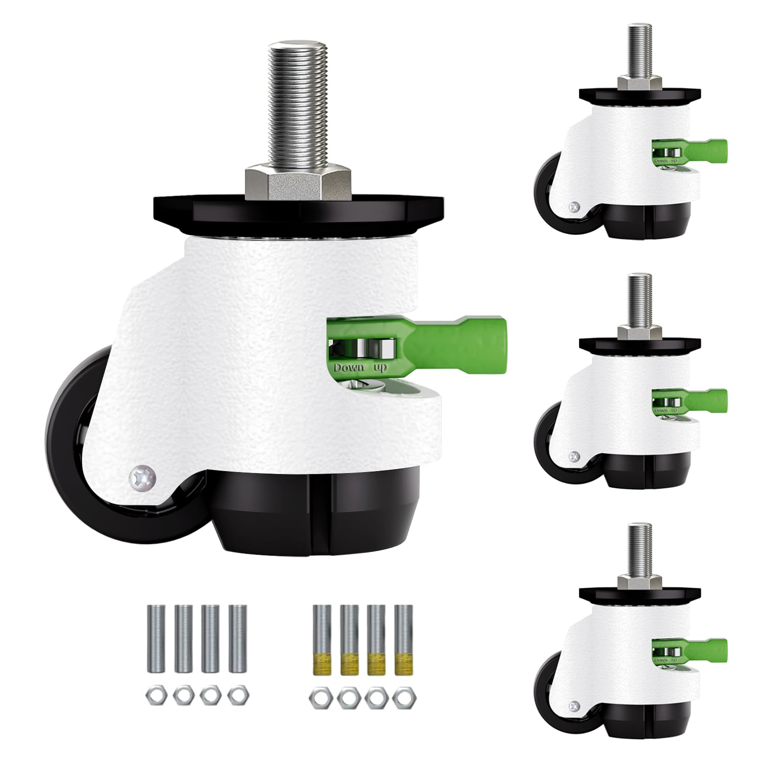 Heavy Duty Caster Wheels Set of 4, Leveling Stem Casters with Retractable Wheels 2200 Lbs Total Capacity, 1/2" & M12 Stem Sizes Adjustable with