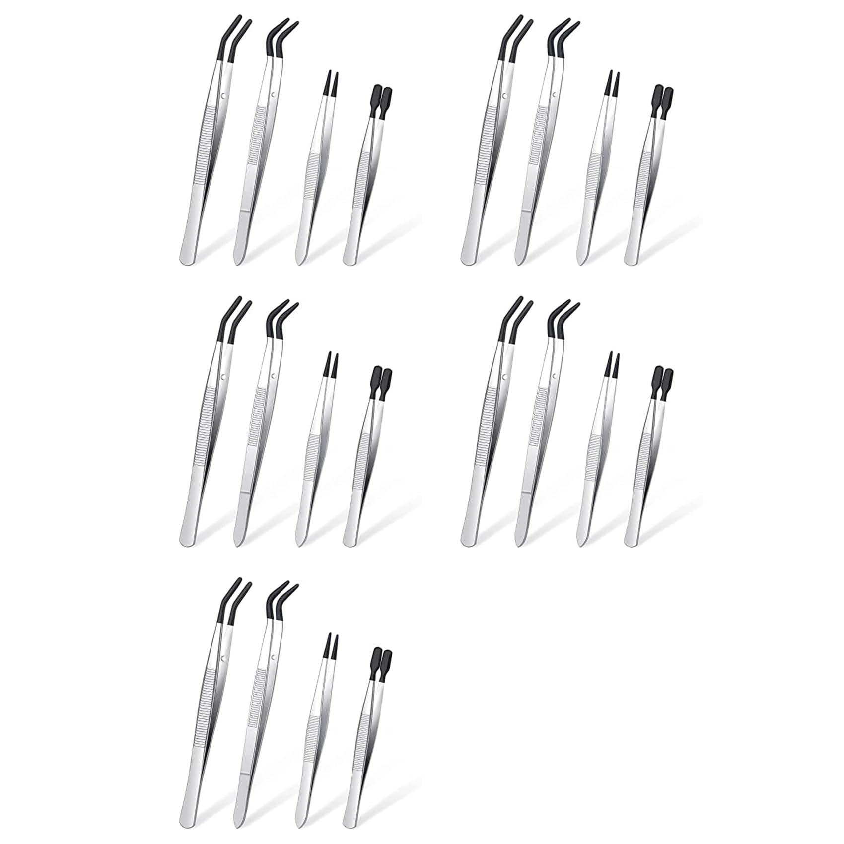 20 Pieces Tweezers Set with Rubber Tips Tweezers PVC Coated Tweezers, Rubber Fine Point Tweezers Rubber Flat Tip Tweezer