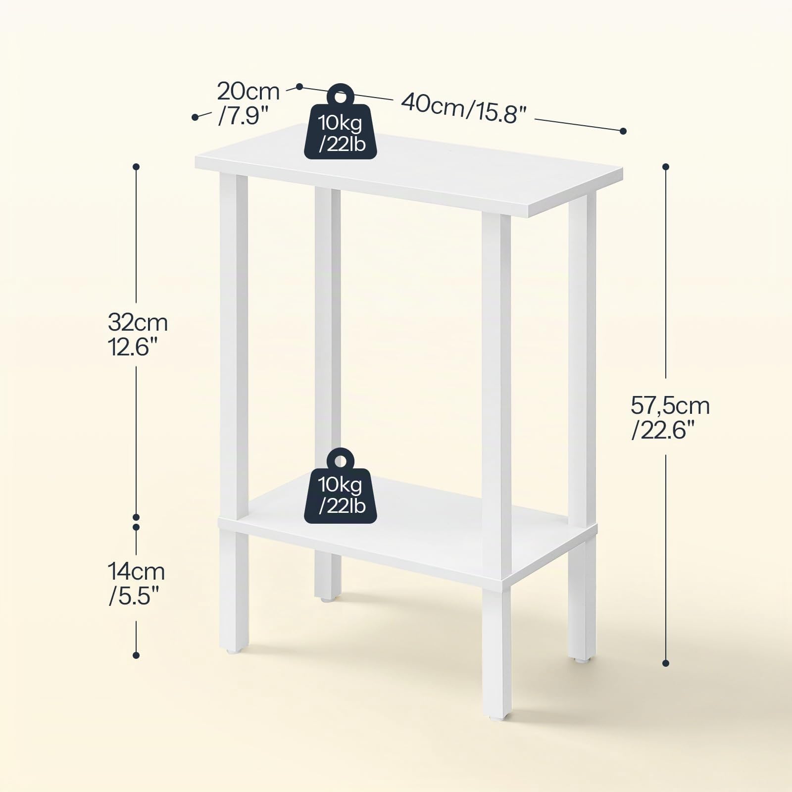 HOOBRO Tavolo da Caffè a 2 Ripiani, Tavolino da Divano Stretti, Comodino, per Snack, Piccoli Spazi, Soggiorno, Camera da Letto e Studio, Bianco EWT240BZ01