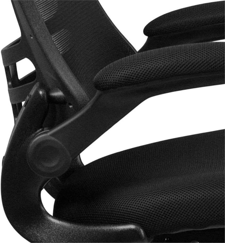 MAKLAINE Mid Back Mesh Drafting Stool, Adjustable Height Ergonomic Chair with Lumbar Support, Black Finish, Flip-Up Arms, Chrome Foot Ring, Tilt Lock Mechanism, Swivel Seat, Office or Studio Use