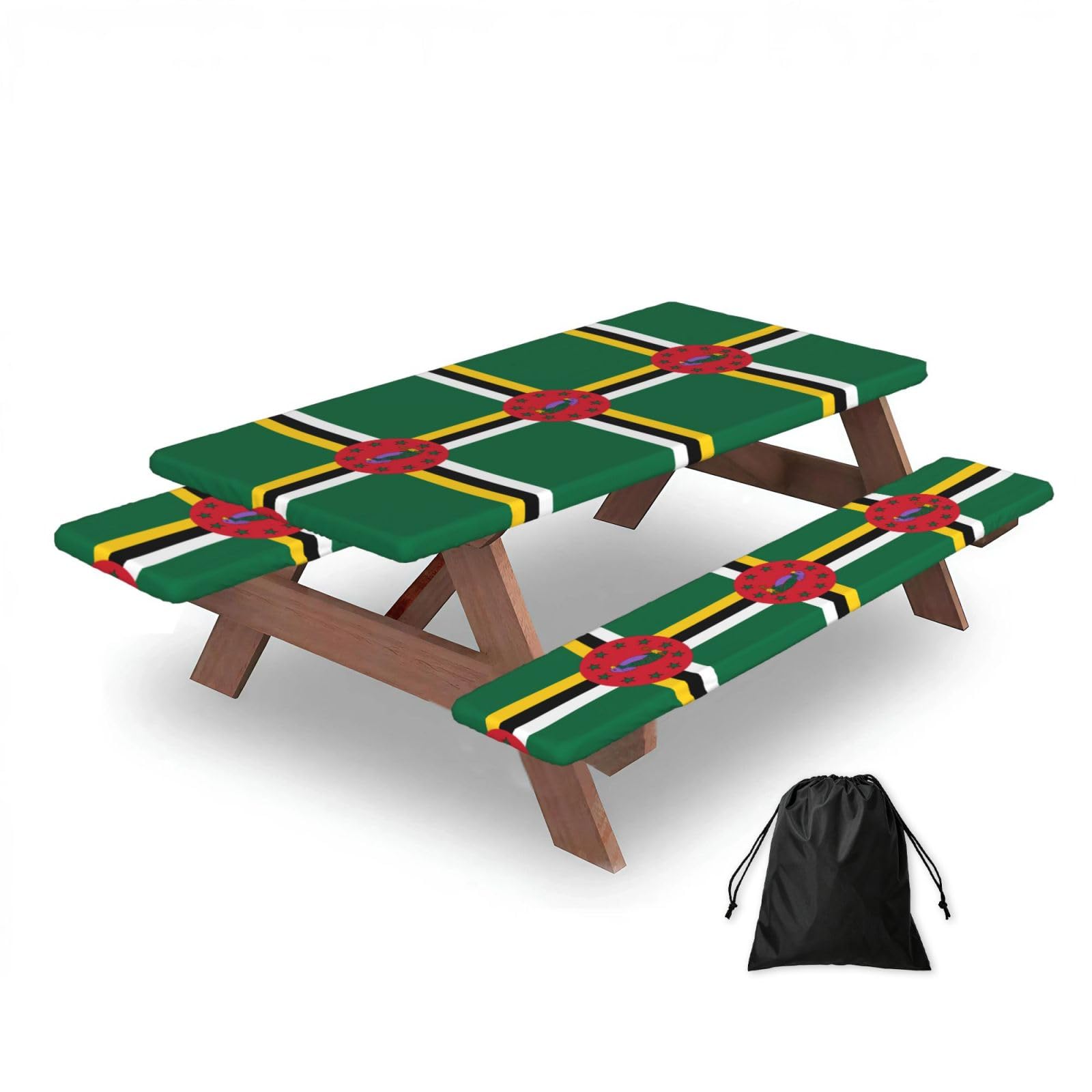 Zqytgfdc Black Flag Of The Commonwealth Of Dominica Rectangular Water-Repellent Picnic Tablecloths, Outdoor Camping, Picnic, Bbq