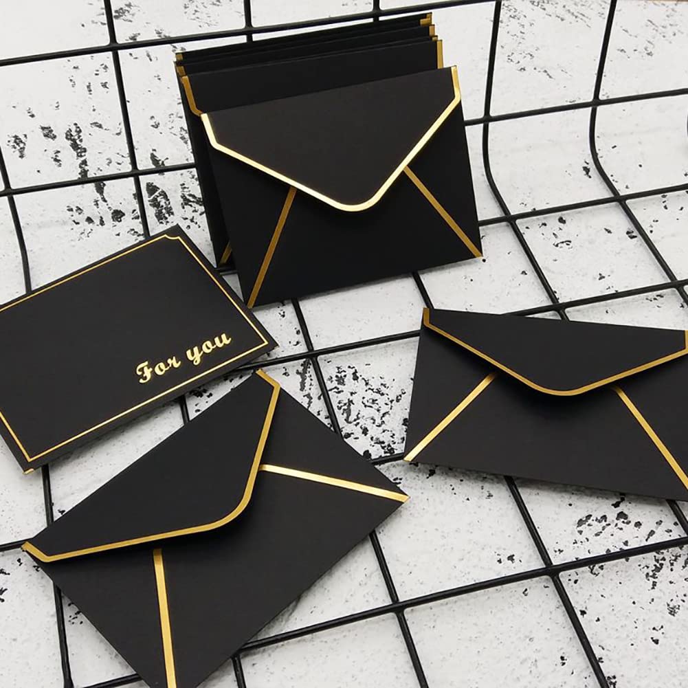 30 Pcs Mini Gift Card Envelope Small Invitations Envelopes Greeting Cards Envelope Business Card Envelopes Tiny Pockets with Gold Border Black - Image 3