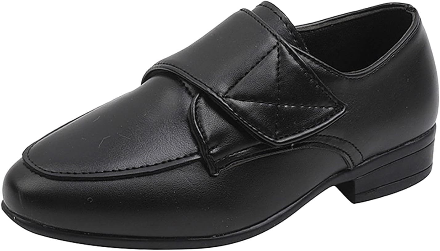 Fashion Children Boys Leather Shoes Pointed Low Heel Solid Color Hook Loop Slip On Dress Shoes for Toddler Girls