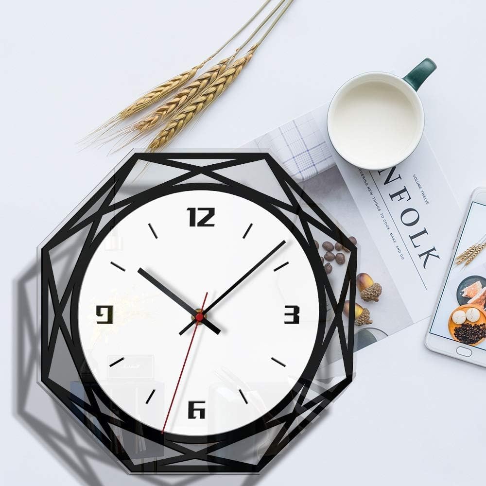 Wall Clock Acrylic Wall Clock Creative Home Decor Minimalist Black and White Living Room Study Silently Watch Transparent Watches (28 * 28cm)