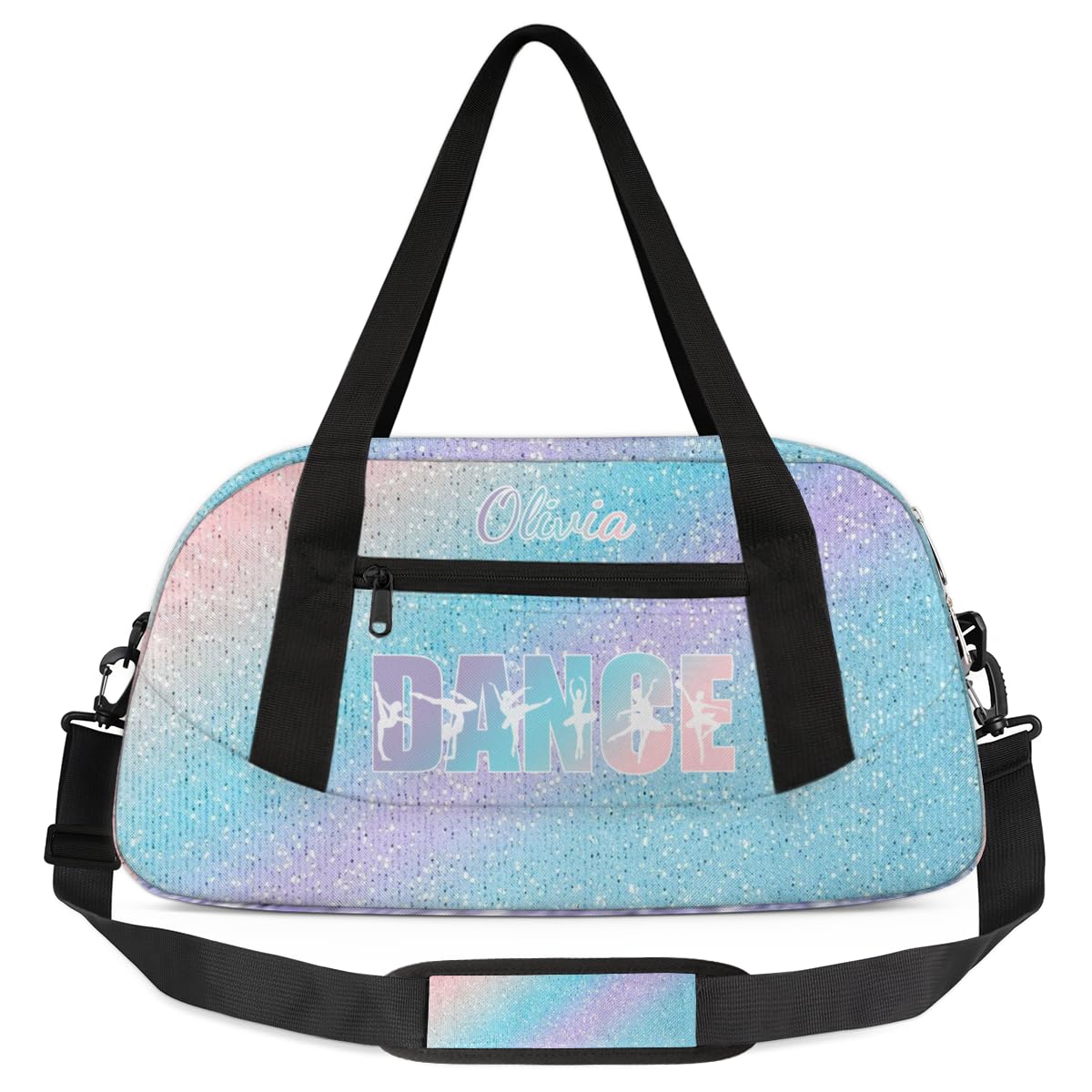Personalised Dance Bag for Girls | Custom Name Ballet & Dancing Duffel Bag with Shoulder Straps | Waterproof Kids Sports Bag for Dancewear, Ballet Shoes & Accessories, Blue Sequins