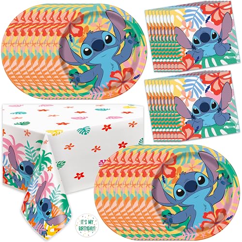 Lilo and Stitch Birthday Party Decorations for 16 | Tablecloth, Plates and Napkins, Sticker | Stitch Birthday Decorations | Officially Licensed