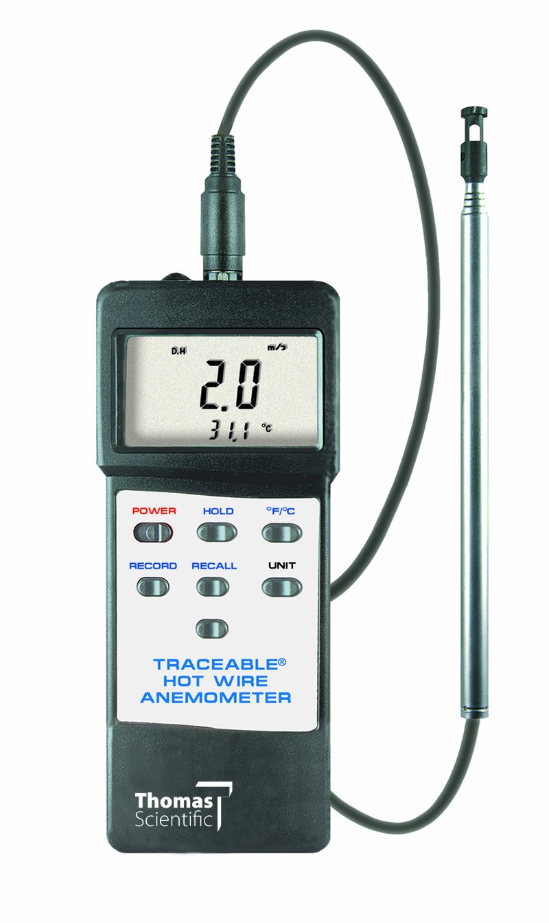 Thomas Traceable Digital Hot Wire Anemometer, with RS-232 Output, 0 to 20.0 m/s Velocity, 0 to 50° C Temperature