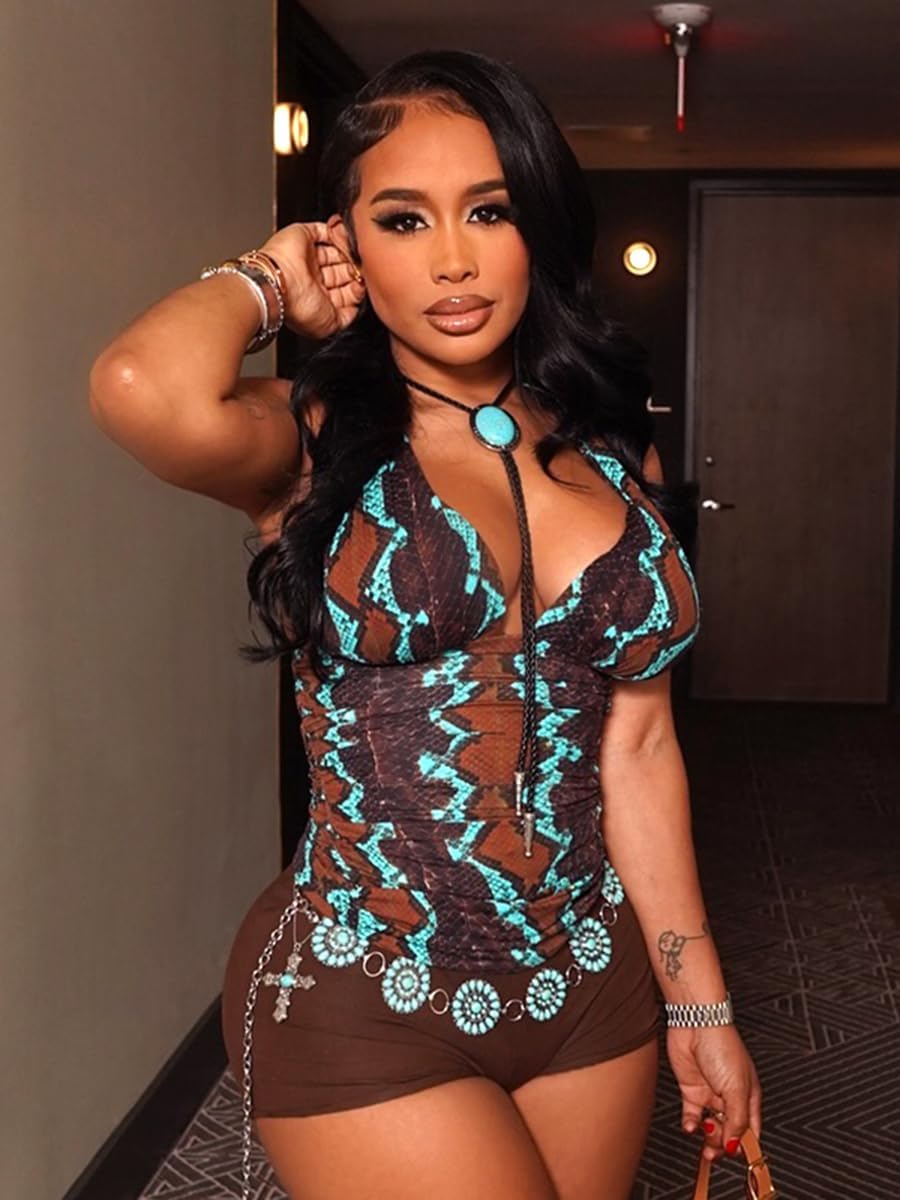 Womens Boho Print Ruched Halter Crop Tops Sexy V Neck Backless Going Out Top Summer Slim Fit Y2k Tops - Image 6