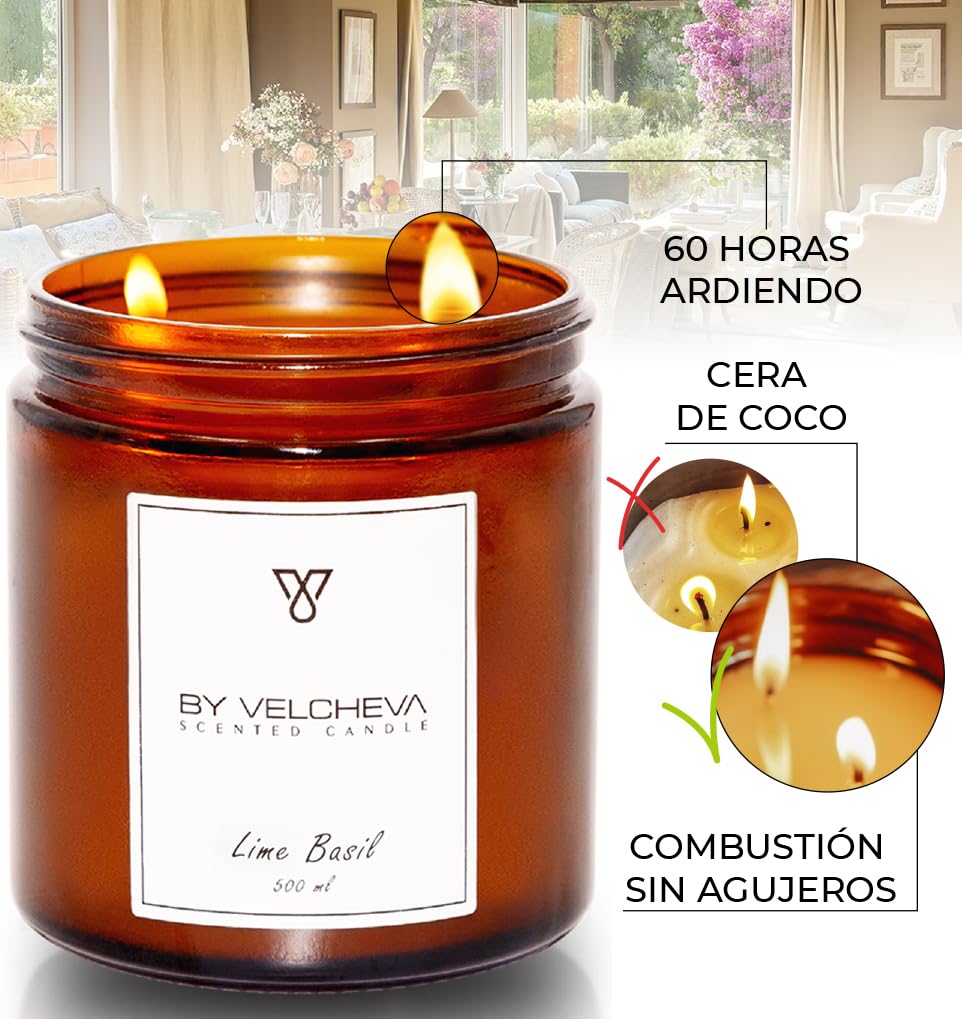 ı Bougie parfumée LIME BASIL ı Cire de noix de coco et de soja ı 60+ heures ı 500ml