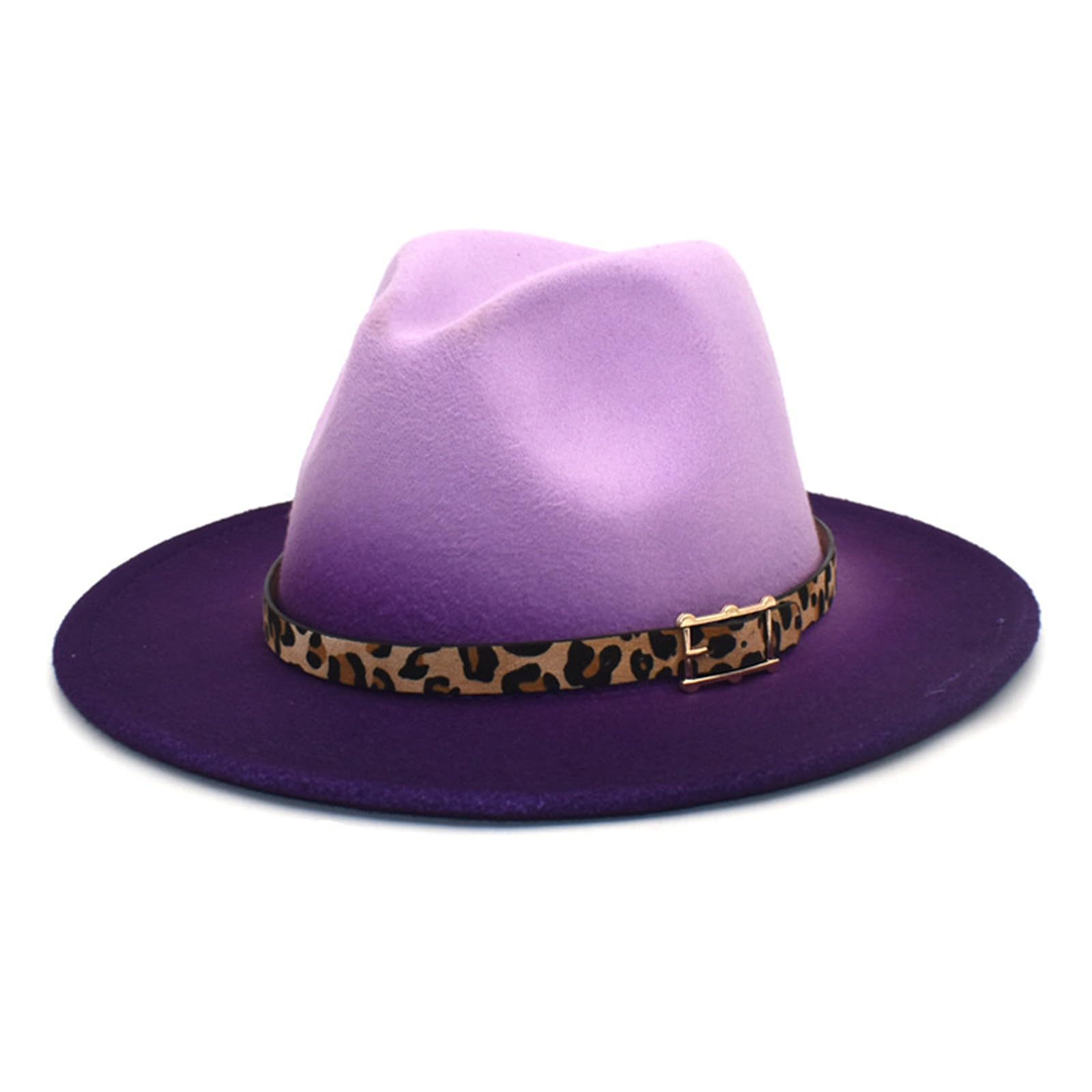 He&Yingmin Women Gradient Color Fedora Wide Brim Felt Panama Hat with Belt Buckle