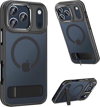 MAKAVO Magnetic for iPhone 17 Pro Max Case with Stand, Compatible with MagSafe, Slim Translucent Matte Military-Grade Drop Protection Phone Cover, Black