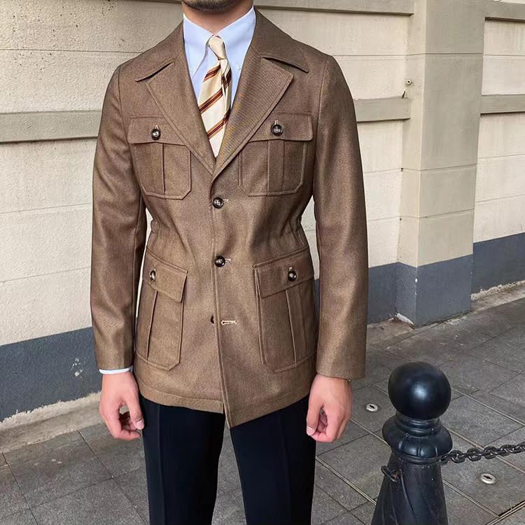 Men's Blazer Collar Casual Button Up Coat Multi-Pocket Slim Fit Hunting Work Jacket2