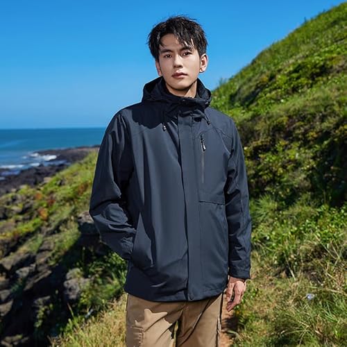jekewolawang Jaqueta masculina de lã removível 3 em 1 para caminhada outono-inverno edição pronta pa