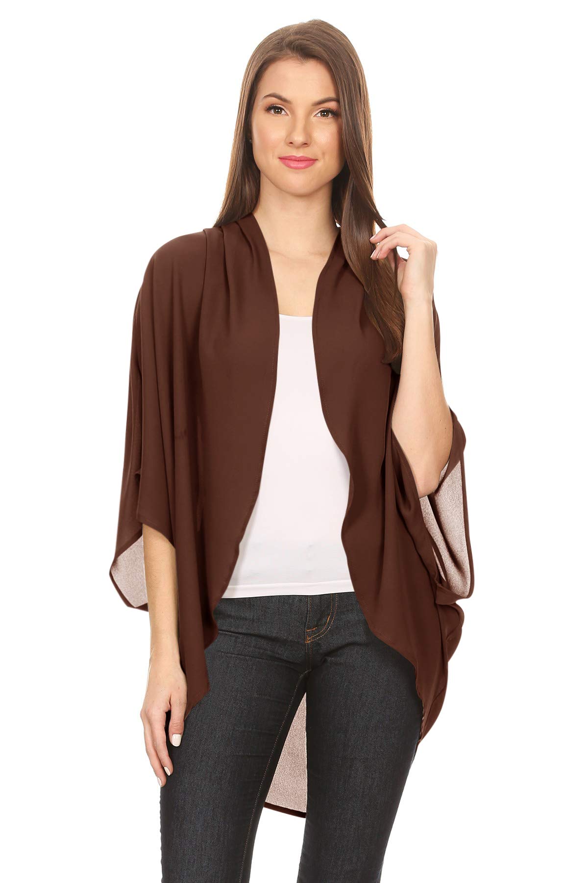 Women's Solid Casual Lightweight 3/4 Sleeve Loose Fit Open Front Cardigan