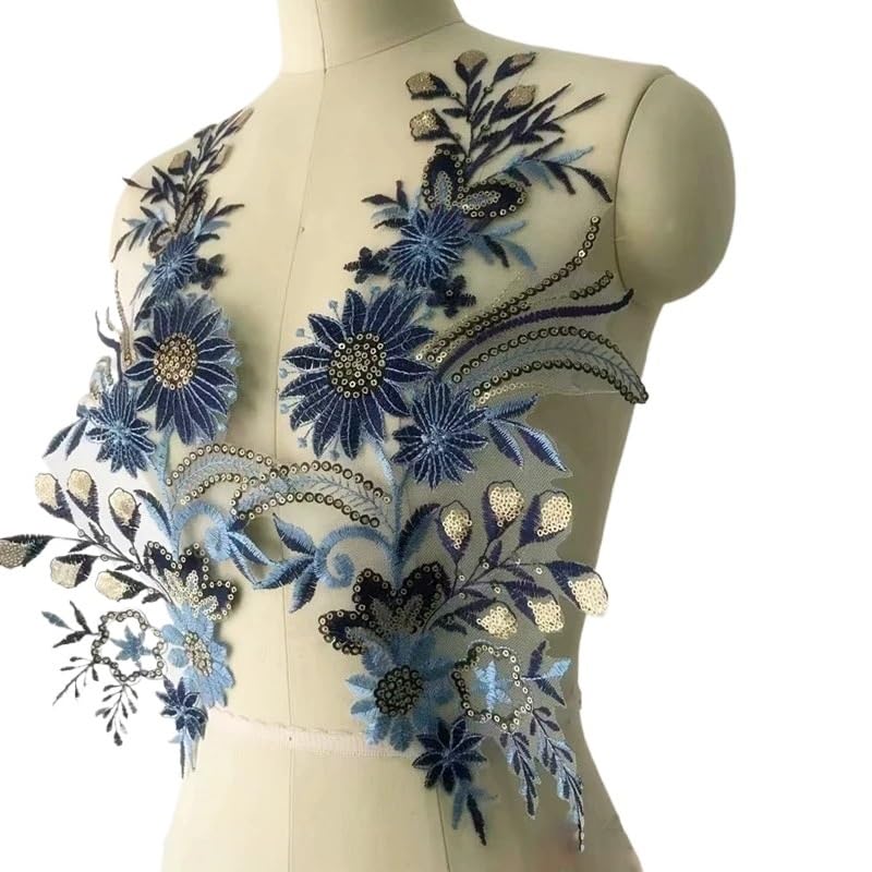 Amazon.com: 1 Pair Lace Patches Embroidery Sewing On Flowers Repair for Wedding  Dress 42 * 22cm(Blue) : Arts, Crafts & Sewing