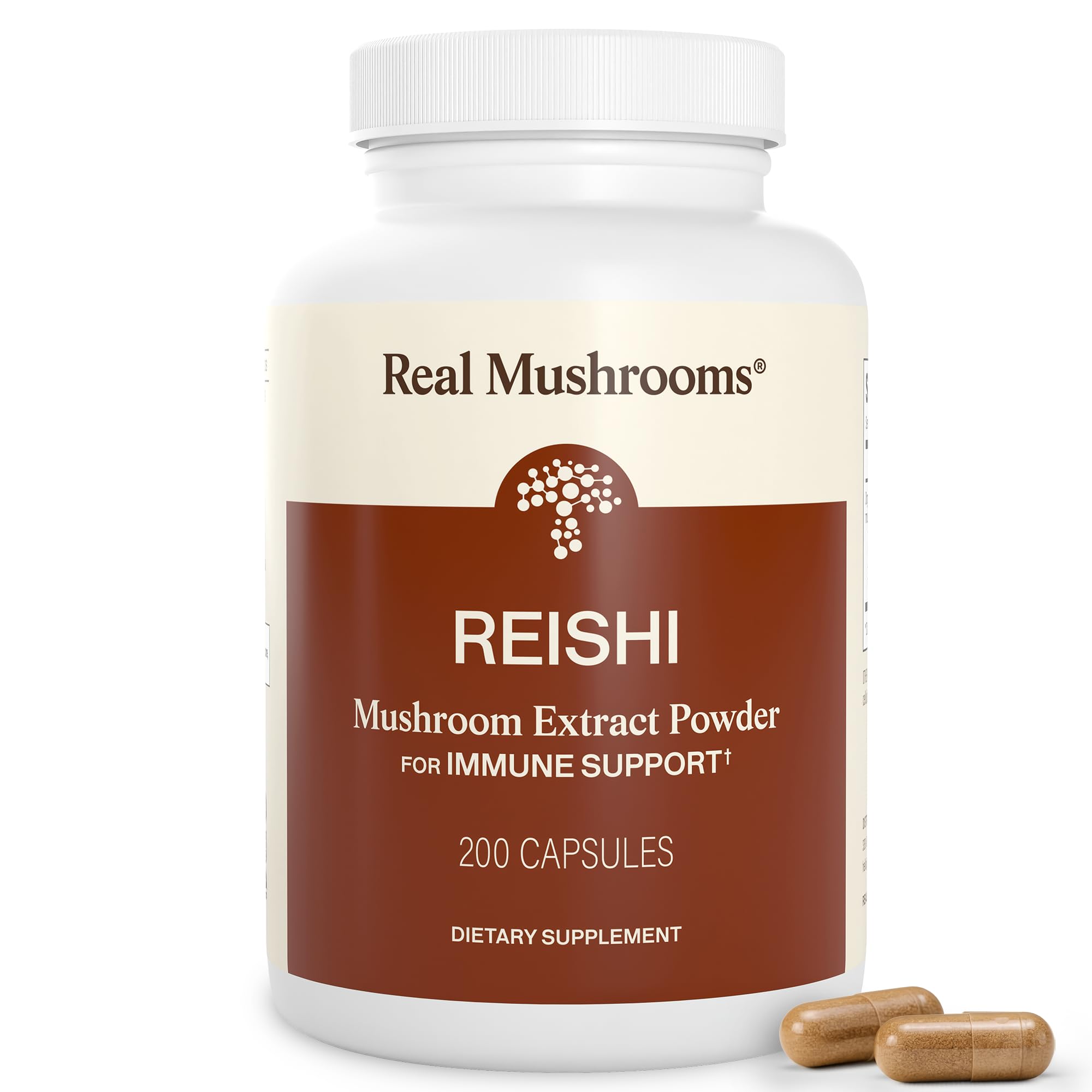 Real Mushrooms Reishi Extract Supplements (200 ct) Capsules for Longevity - Non-GMO Reishi Capsules for Improved Sleep and Relaxation