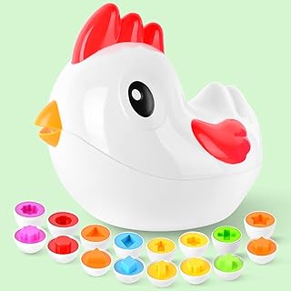 Chicken Toddler Toys - Egg Toys Shape Sorter with 8 Eggs | Easter Sensory Learning Fine Motor Skills Toys Gifts for 1, 2, 3, 4 Year Old Girls Boys | Montessori Educational Color Recognition
