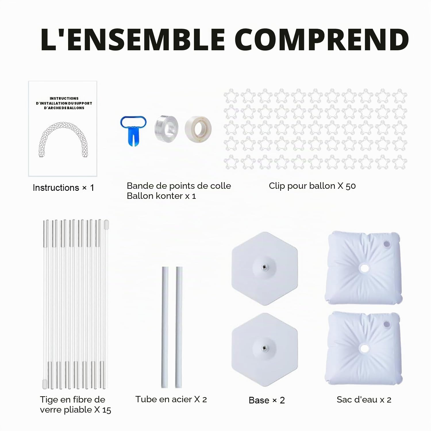 Arche de ballons, kit d'arche de ballons, support de ballons réglable, idéal pour la décoration de ballons lors d'anniversaires, mariages, Noël, fêtes prénatales et divers événements