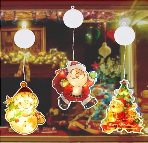 Forhome Luce Ventana Navidad 3PCS Luz Colgantes Navidad Luz Ventana Navidad Led Luces De Navidad Con Ventosa Luces De Navidad Con Pilas Luces De Decorativa Para Jardín,Bodas, Navidad